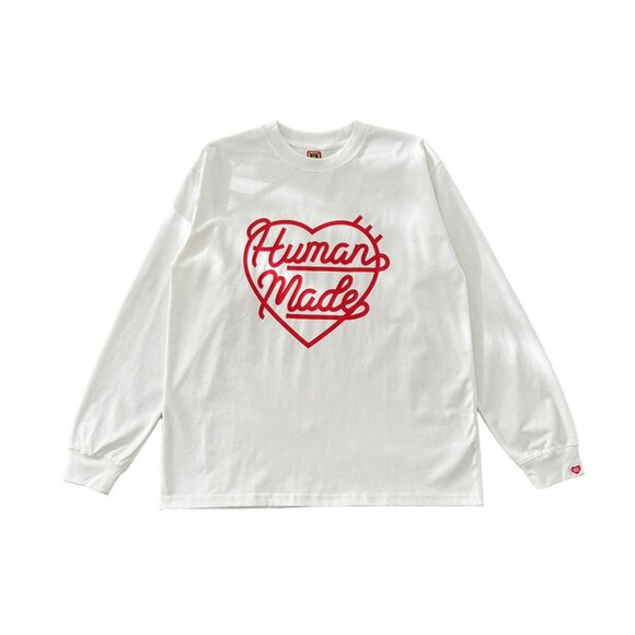 human made Other - Human Made White Long Sleeves With Letter Lines And Heart Print